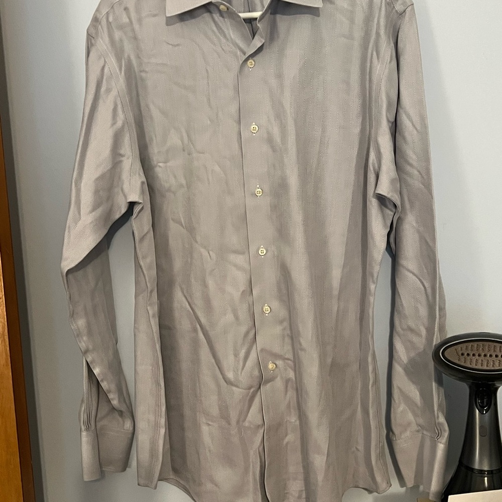 Brooks Brothers 346 Button Down Long Sleeve Gray Stripe Shirt Men’s Adult 16-4/5